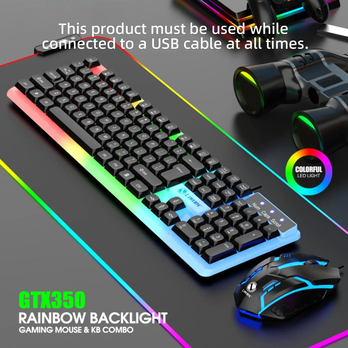 GTX350 Rainbow Backlight gaming mouse and keyboard combo with colorful LED lighting