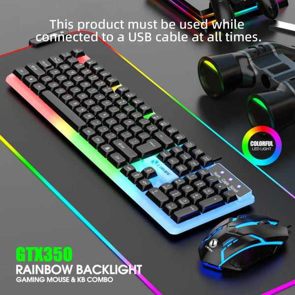 GTX350 Rainbow Backlight gaming mouse and keyboard combo with colorful LED lighting