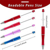 A collection of colorful plastic beaded ballpoint pens shown in various sizes and colors.