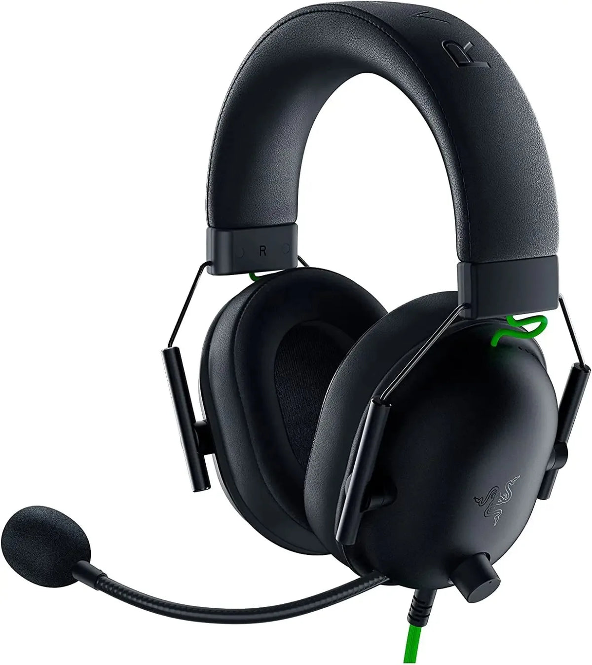 Black Razer BlackShark V2 X gaming headset with a padded ear cup and flexible cable.