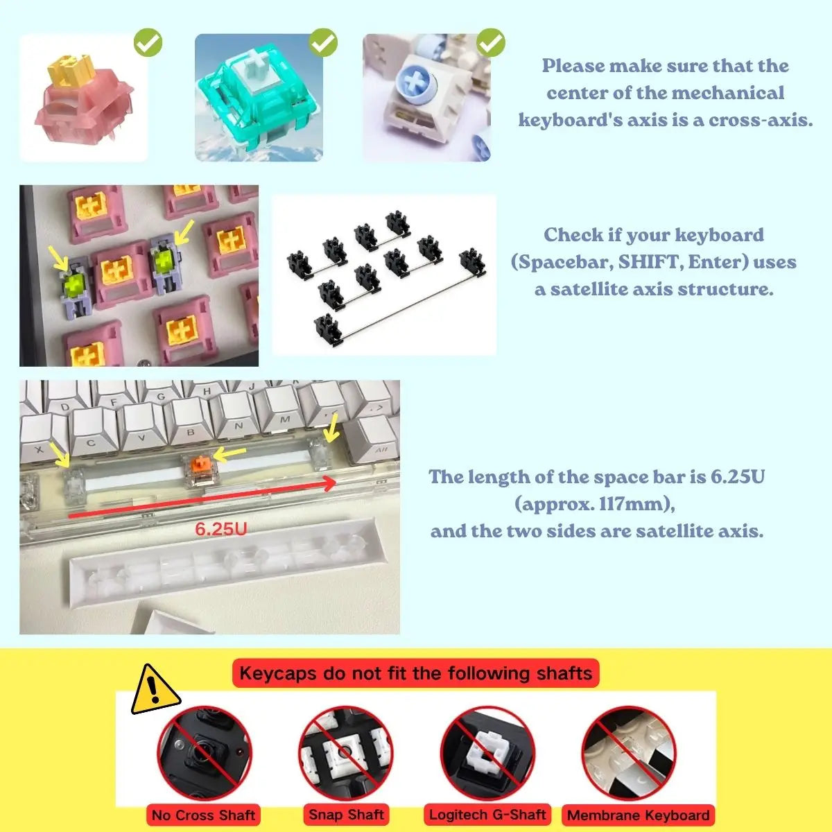 A set of side-lit cherry profile mechanical keycaps and related components for custom keyboards.