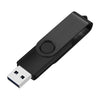 Schwarzer USB-Flash-Stick mit rotierender Mechanik und USB-Anschluss.