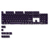 A full layout of crystal clear RGB keycaps for a mechanical keyboard, showing various alphanumeric and function keys.