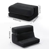 Black multi-angle tablet and phone stand with adjustable angles shown in two configurations.