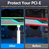 Comparison showing the effect of a GPU card's weight on a PCI-E interface, labeled After and Before.