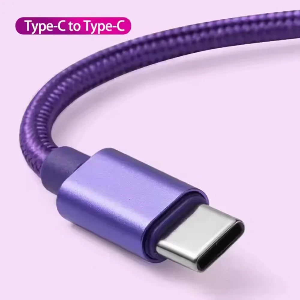 A purple Type-C to Type-C charging cable with a USB connector end.