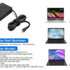A black 100W USB-C PD laptop charger adapter with multiple compatible models shown.