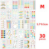 Una cuadrícula de 30 pegatinas temporales multi-diseño con varios patrones y símbolos.