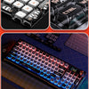 Demonstration of PBT sublimated shark keycaps for mechanical keyboards showing various keycap styles and features