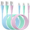 A set of five colored fast charging USB cables for iPhone and iPad, featuring various colors like blue, green, pink, and purp