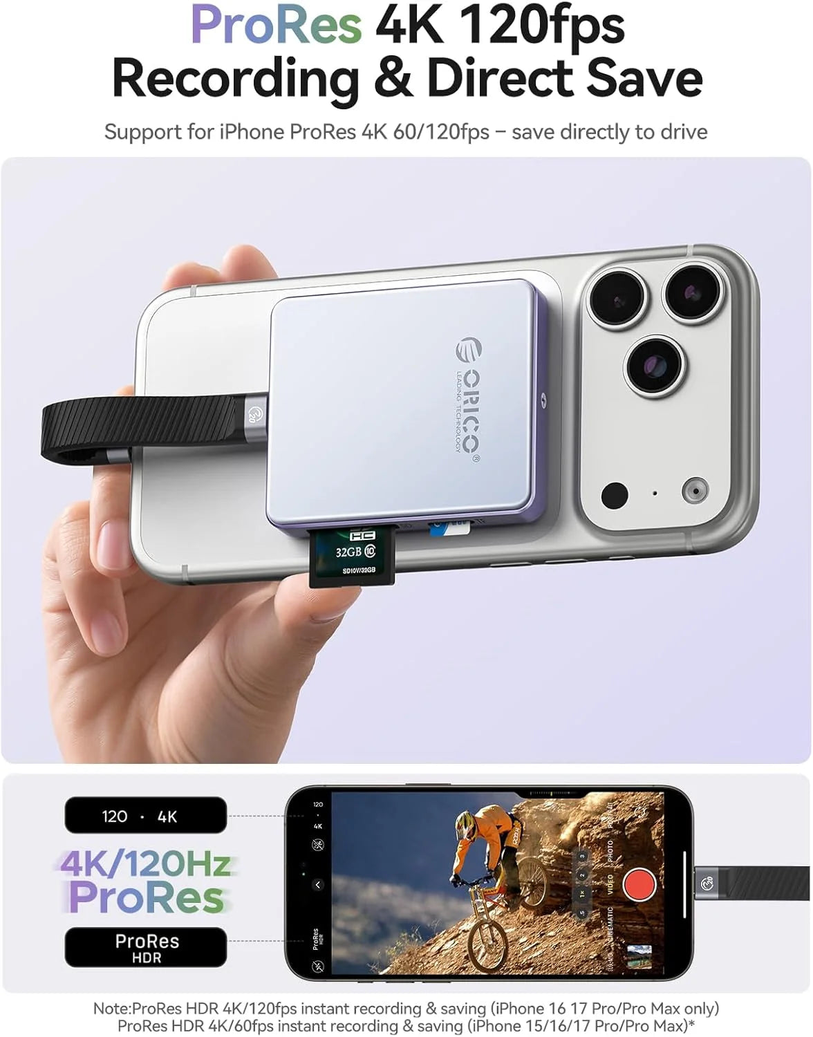 Demostración de la función de grabación ProRes 4K y guardado directo en un dispositivo iPhone.