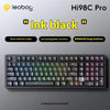 A close-up view of the Hi98C Pro mechanical Bluetooth wireless keyboard with black keys and a silver frame.