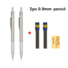 Two 0.9mm HB mechanical pencils with packaging and branding labels