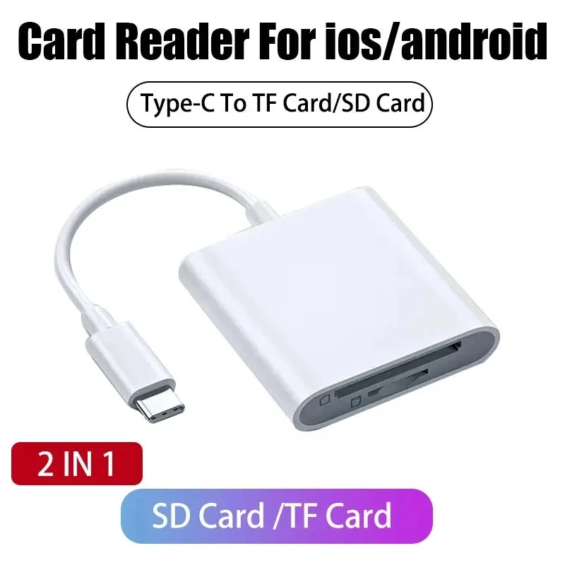 White Type-C to TF Card/SD Card reader adapter for iOS and Android devices