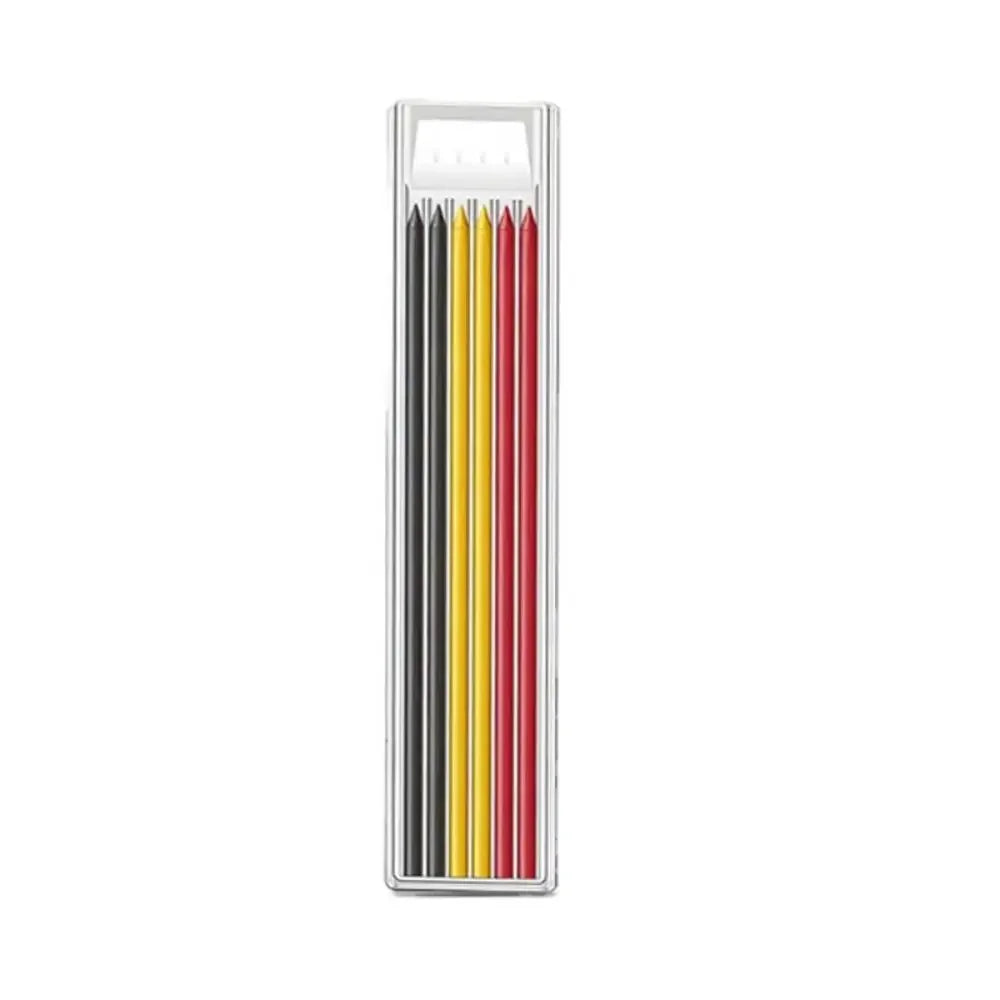 A precision mechanical pencil with a built-in sharpener, showing several colored pencils inside.