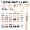 A collection of 48 markers in various colors and shades organized by skin tone range.