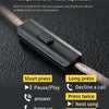 A close-up of a black in-ear monitor with a single button for one-touch operation and various functions.