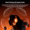 A woman wearing JBL headphones is shown with sound waves emanating from them against an orange background.