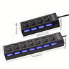 A black USB hub splitter extender with multiple ports and LED indicators shown from above.