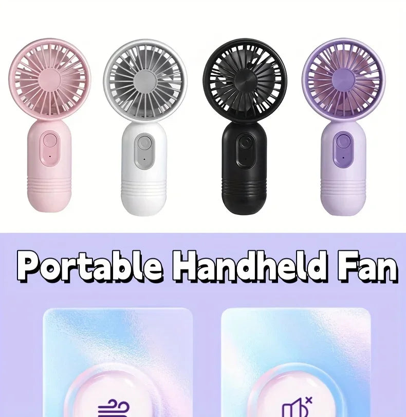 Vier portable Handgebläse in rosa, silber, schwarz und lila mit rotierenden Blättern