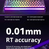 Clavier mécanique à éclairage RGB, mettant en évidence sa précision de 0,01 mm.