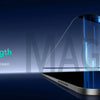 A close-up of a magnetic screen protector film being applied to an iPad screen, showing blue light lines.