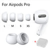 Replacement silicone eartips for AirPods Pro in various sizes L to XS and a clear case.
