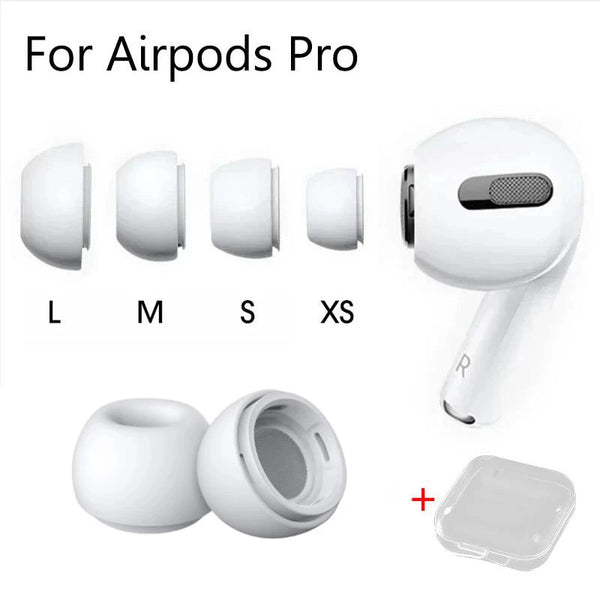Ersatz-Silikondeckels für AirPods Pro in verschiedenen Größen L bis XS und eine klare Hülle.