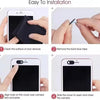 Instructions showing how to install universal camera privacy sliders on a mobile device.