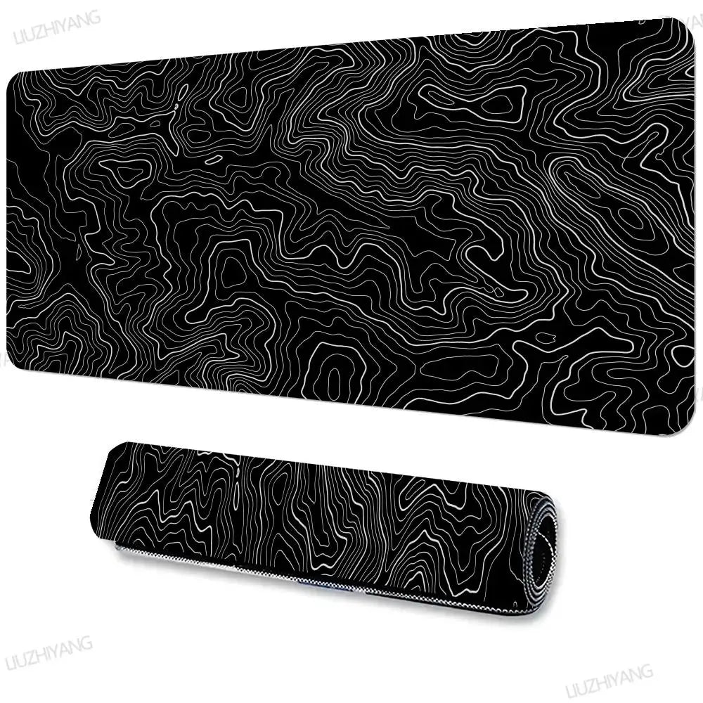 Black and white topographic map extended gaming mouse pad