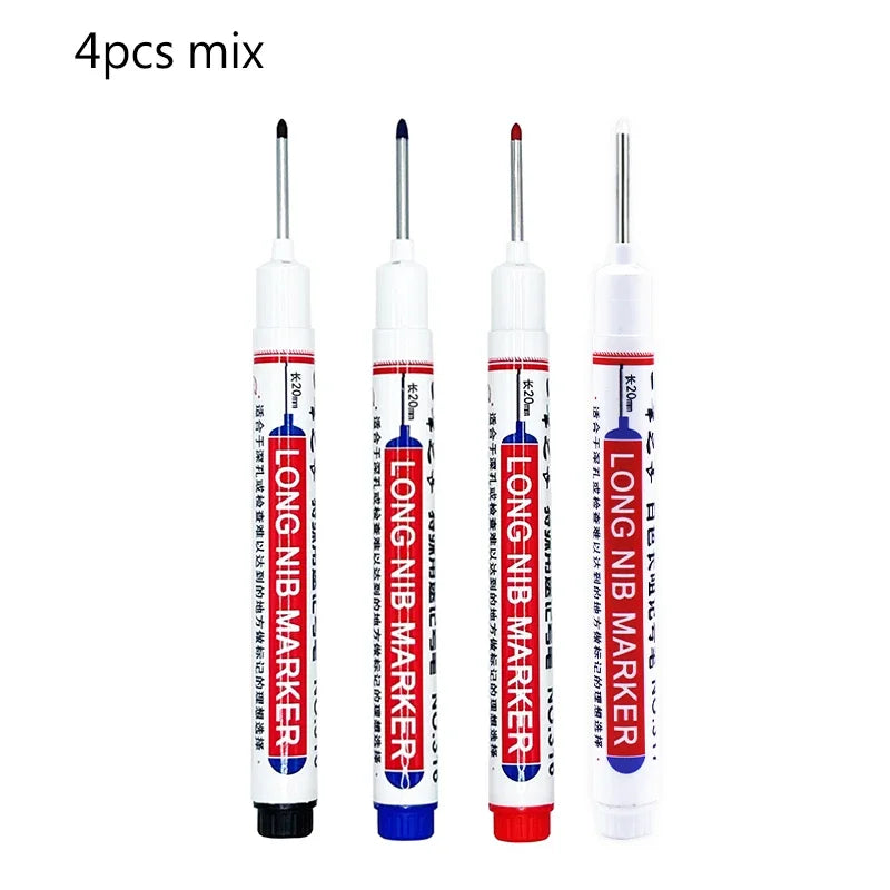 Four mixed long nib marker pens with tips for metal and woodworking