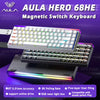 AULA HERO 68HE magnetic switch keyboard shown with RGB lighting and a detachable cable.