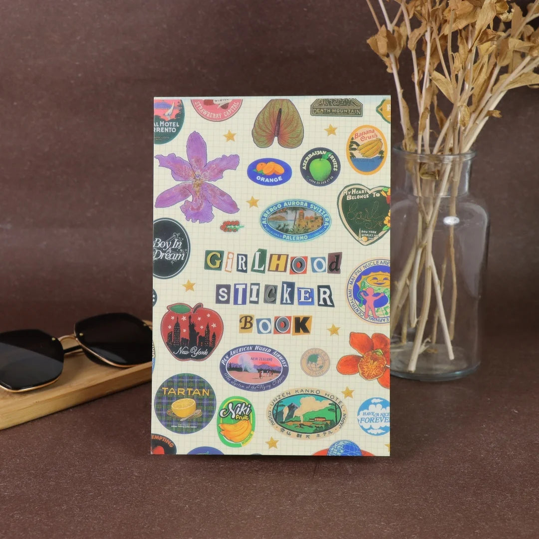 A colorful sticker book featuring various fruit and nature icons for crafting and journaling.