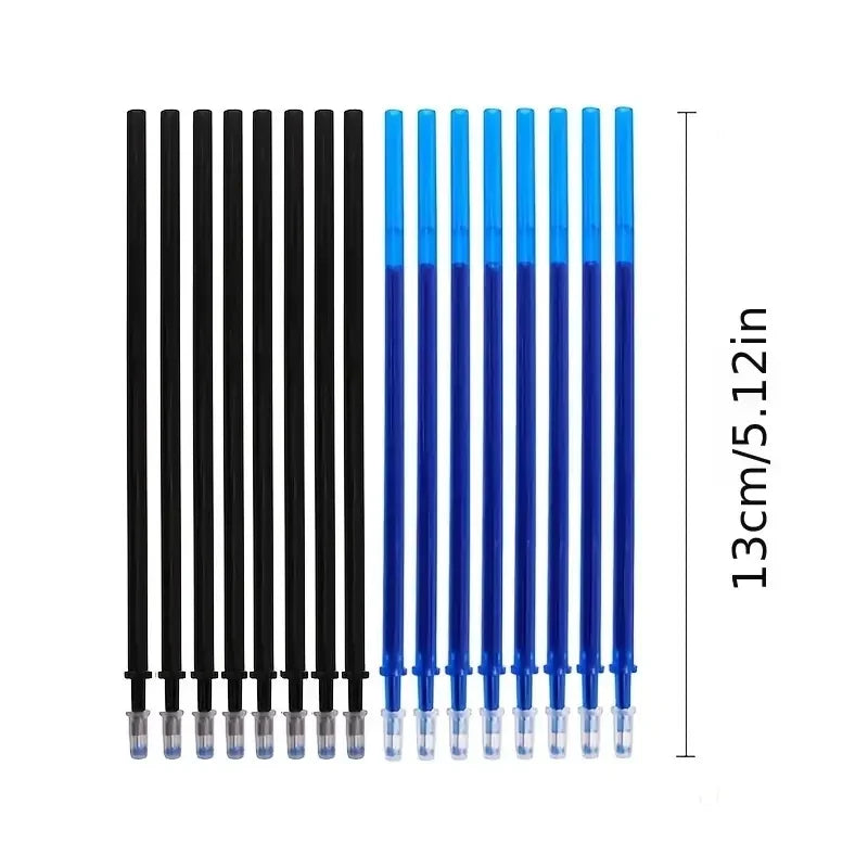 A set of black and blue Panda erasable gel pens with refills arranged vertically.