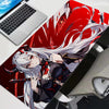 Anime gaming mouse pad featuring a white-haired female character design on a red background