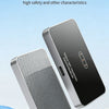 A silver magnetic wireless charging module is shown against a light blue background with text promoting safety and compatibil
