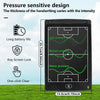 A black portable coaching tablet displaying a field with varying intensity lines to demonstrate pressure sensitive design fea