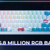 A close-up view of an aluminum mechanical keyboard with customizable RGB backlight and a white wireless mouse on a dark backg