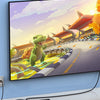 A television screen displays a vibrant game scene, illustrating the benefits of HDTV interface for big screen play games.