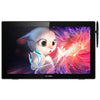 An XP-Pen drawing tablet with a matte screen protector and stylus, displaying a digital illustration of a white kitten.