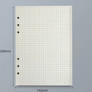 Cuaderno de papel cuadriculado color beige claro, 209mm x 142mm.