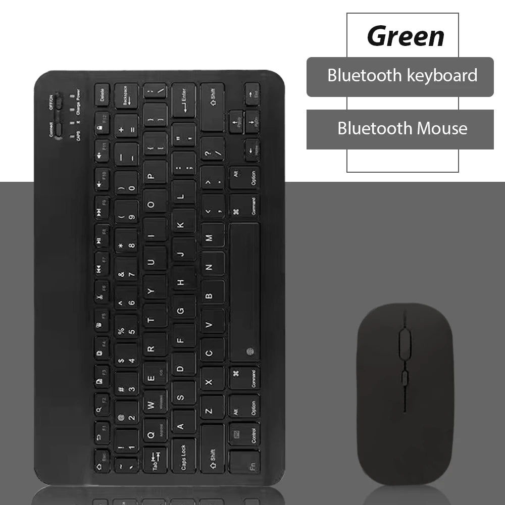 Schwarze universelle Bluetooth-Tastatur und Maus-Kombination mit Vollgröße und ergonomischer Maus.