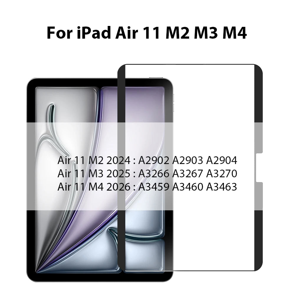 Película magnética para iPad Air 11 M2 M3 M4 mostrada junto a una pantalla en blanco.