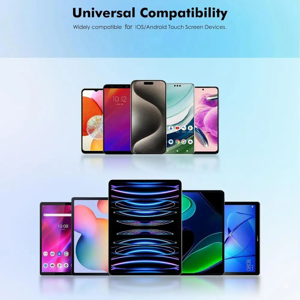 Eine Sammlung verschiedener Tablet-Geräte und eines Stilus zur Darstellung universeller Kompatibilität.