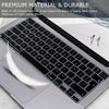 A close-up view of a silicone keyboard cover for a laptop, showing the keys and a feather-like material.
