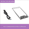 Transparent hard drive case and Type-C to USB data cable package for a 2.5-inch to USB 3.0 external hard drive.