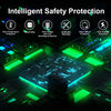 A close-up view of a green circuit board with glowing lines, illustrating intelligent safety protection features.
