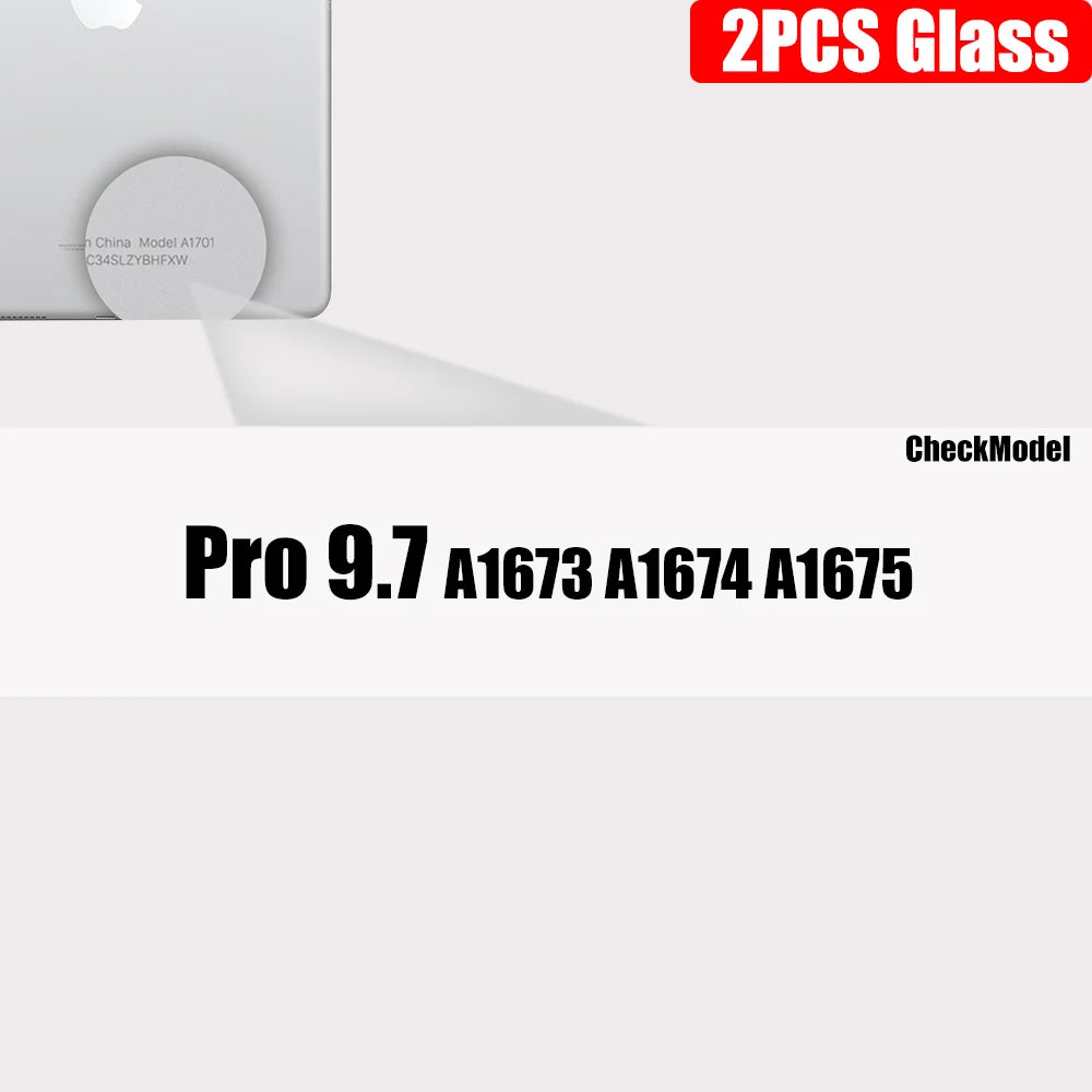 Zwei klare gehärtete Glasschutzfolien für ein Apple iPad Modell A1673, A1674 oder A1675.