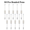 A collection of 50 pearl beaded ballpoint pens shown vertically.