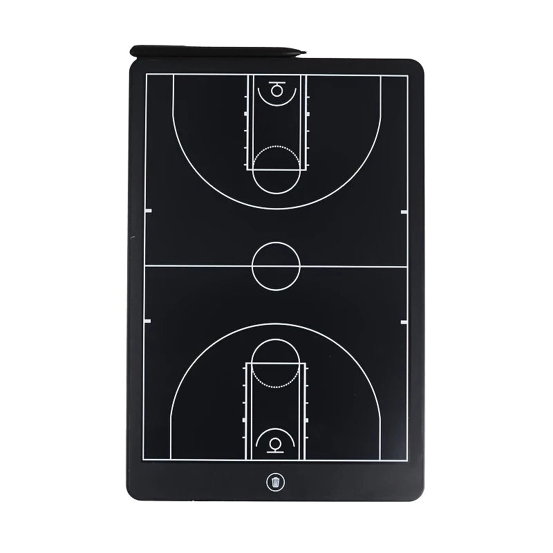 Schwarzes taktisches Strategie-Markierungsbrett für Sporttraining, zeigt eine Basketballplatz-Anordnung.